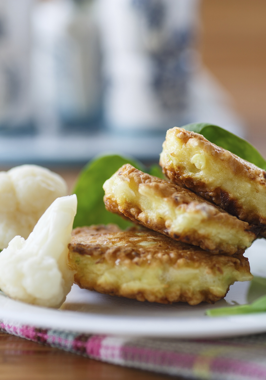 Cauliflower Latkes, gluten free, low carb, Cooking for the King, Chanukah