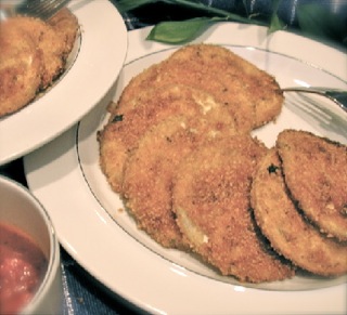 Oven Fried Eggplant ~ creamy, crunchy winner. Yummy in sandwiches or the basis for Eggplant Parmigana